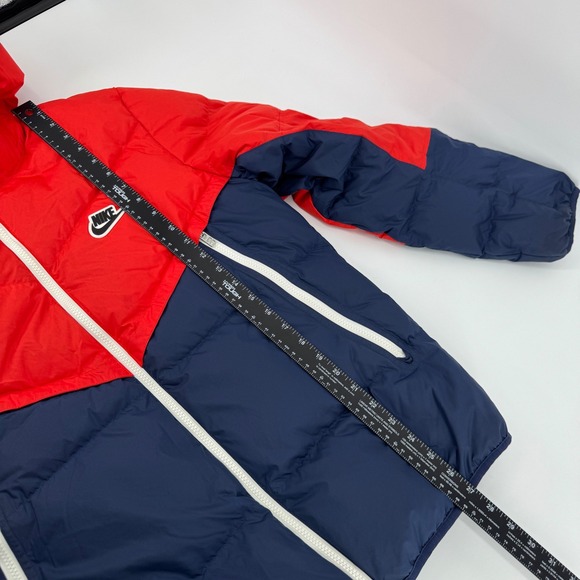 Nike Down Fill Puffer Jacket Bubble Coat Red Blue Hooded Full Zip Men's Medium - Picture 13 of 14